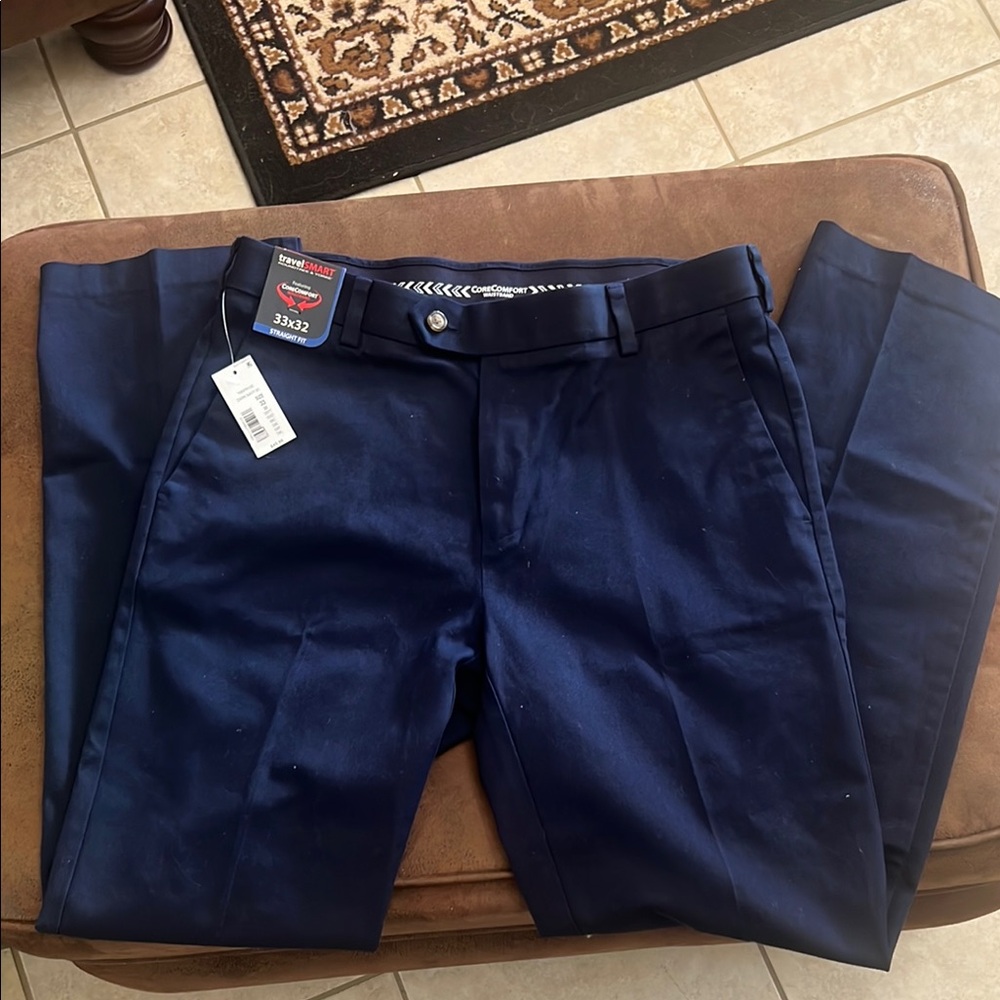 Men's travel Smart Dark Navy Pants Straight Fit size 33 X 32 New With Tag